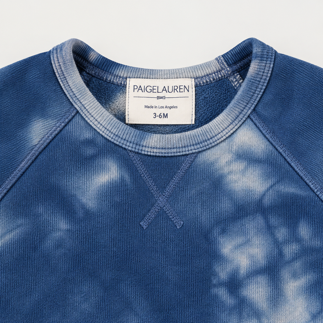 PAIGELAUREN Blue Heathered Marble Fleece sweatshirt raglan seams and triangle neckline detail