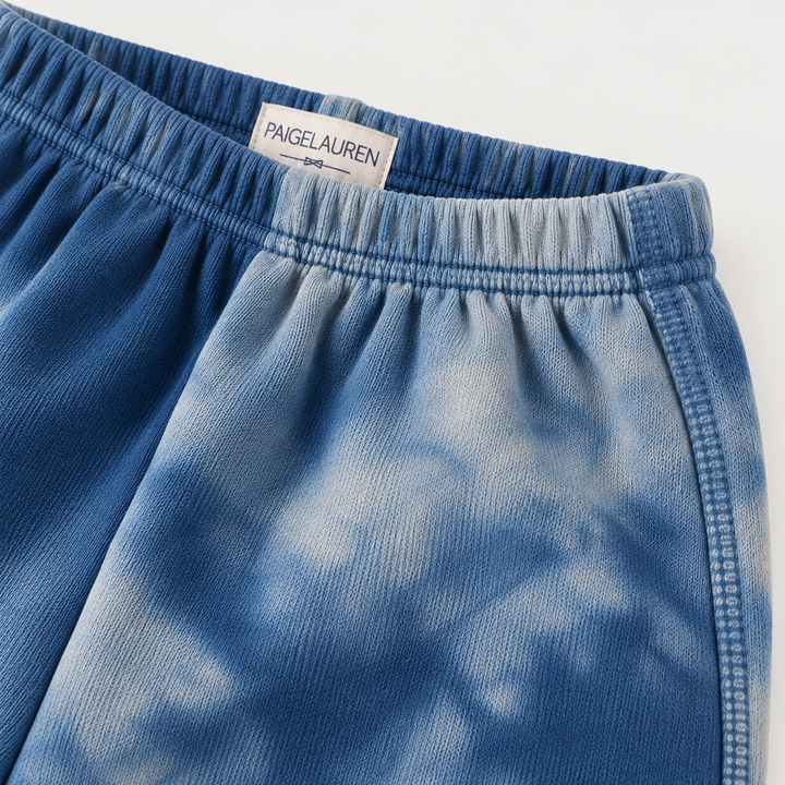 PAIGELAUREN Blue Heathered Marble Fleece sweatpant waistband and cuff detail