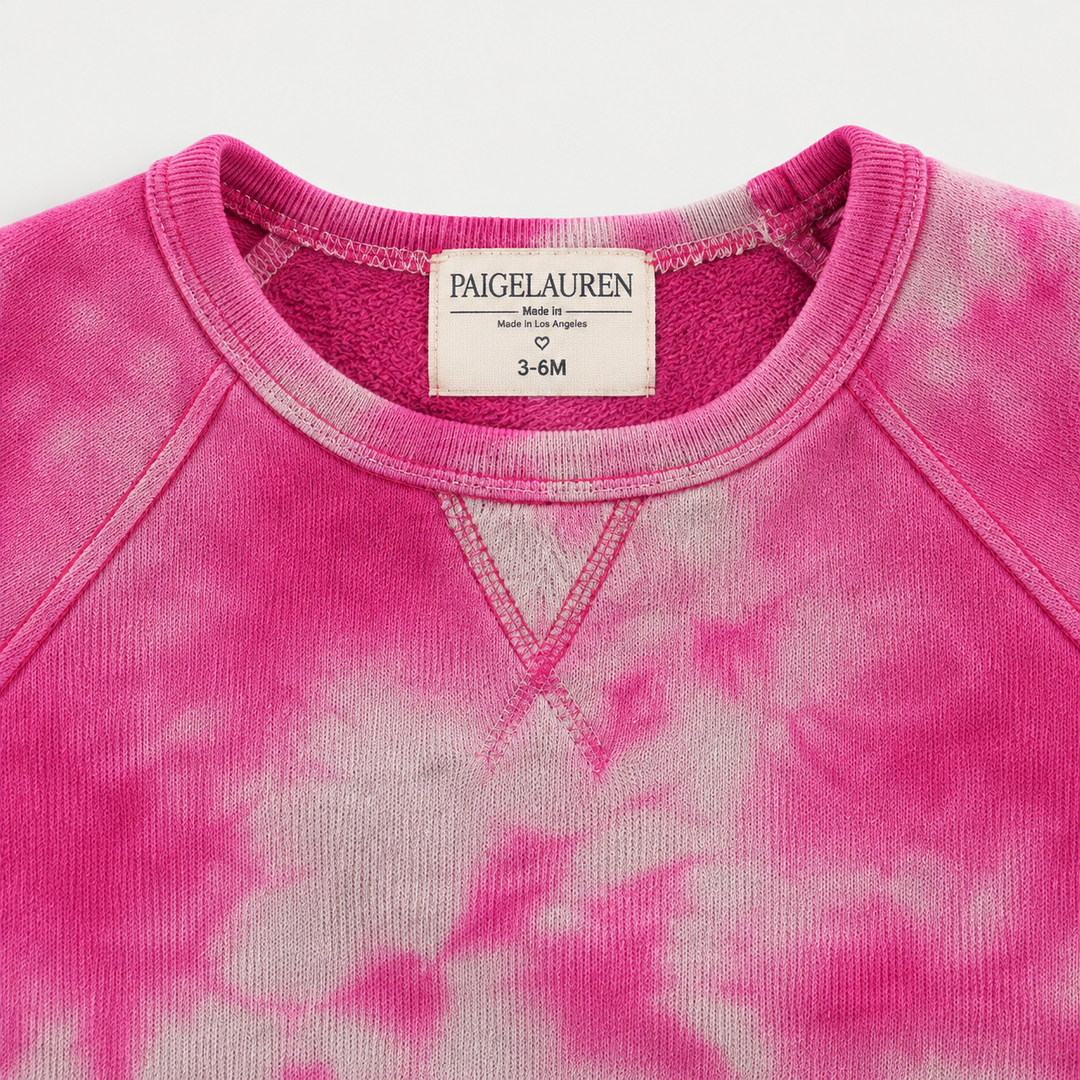 PAIGELAUREN Pink Heathered Marble Fleece sweatshirt raglan seams and triangle neckline detail