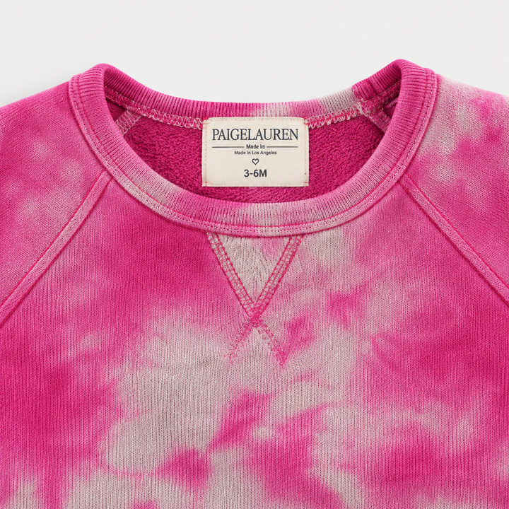 PAIGELAUREN Pink Heathered Marble Fleece sweatshirt raglan seams and triangle neckline detail