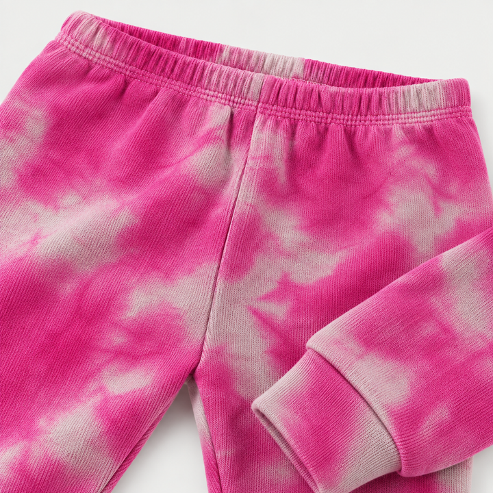 PAIGELAUREN Pink Heathered Marble Fleece sweatpant waistband and cuff detail