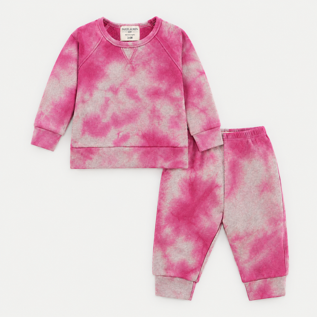 PAIGELAUREN Heathered Marble Fleece Sweatshirt + Sweatpant Set in Pink