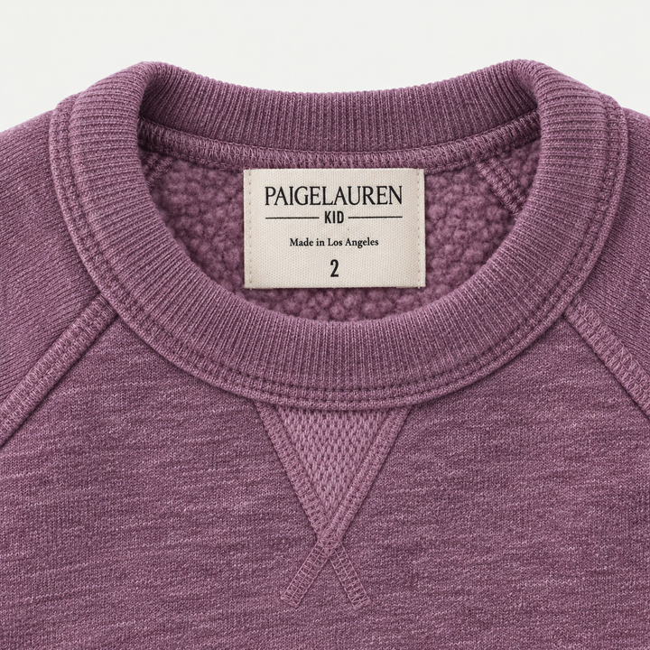 Heathered Pink Vintage Sherpa sweatshirt neckline, raglan seams and triangle detail