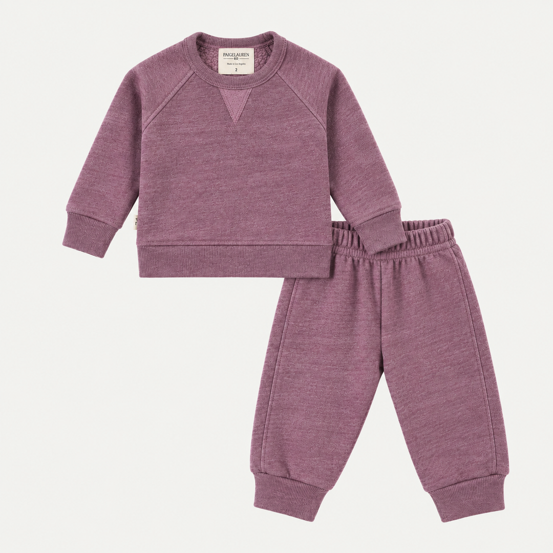 Heathered Pink Vintage Sherpa sweatpant elastic waistband, fabric and ribbed cuff detail