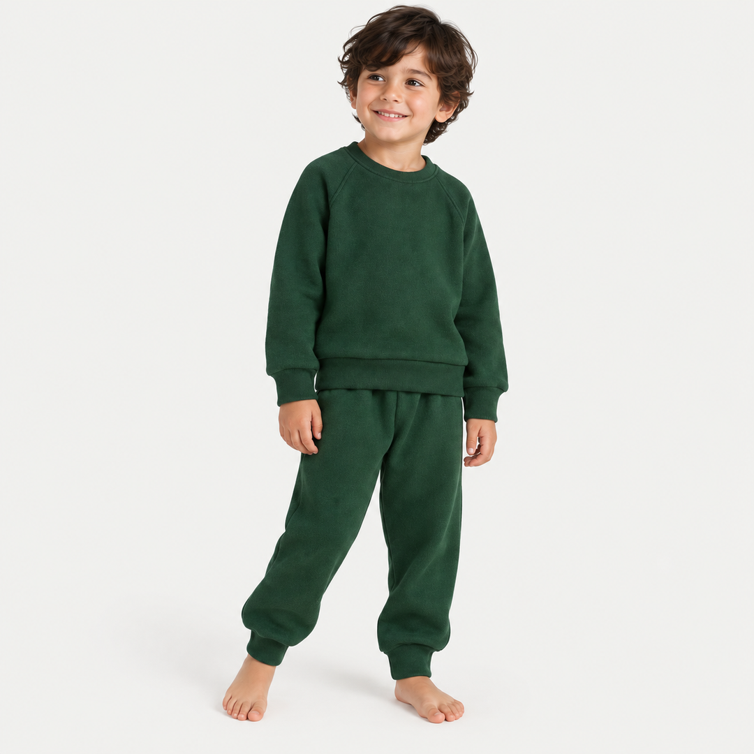 PAIGELAUREN Hunter Green Fleece Sweatshirt and Sweatpant Set on child