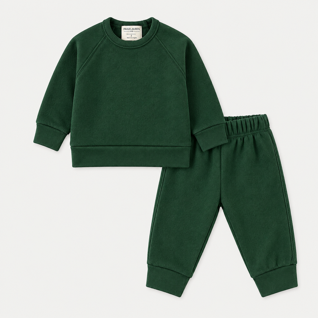 PAIGELAUREN Hunter Green Fleece Sweatshirt and Sweatpant Set