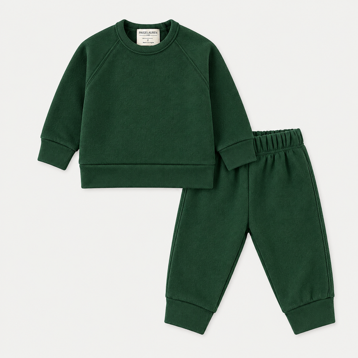 PAIGELAUREN Hunter Green Fleece Sweatshirt and Sweatpant Set