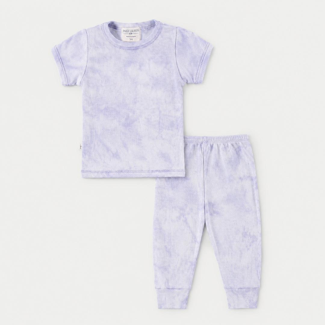 PAIGELAUREN Lavender Marble 2x1 Rib Tee + Legging Set