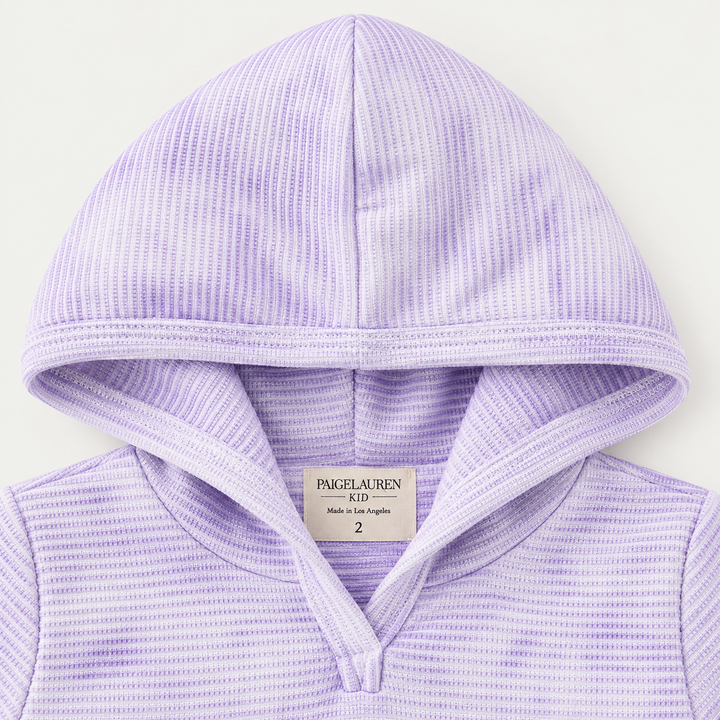 PAIGELAUREN Lavender Marble Rib Hoodie hood and neckline detail