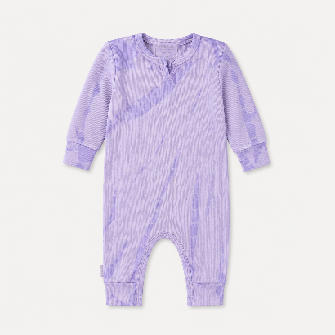 PAIGELAUREN Lavender Ribbed Tonal Tie Dye Henley Romper made in Los Angeles.