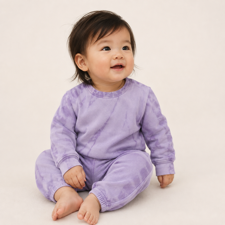 PAIGELAUREN Lavender Tonal Dye Fleece Loungewear Set on baby