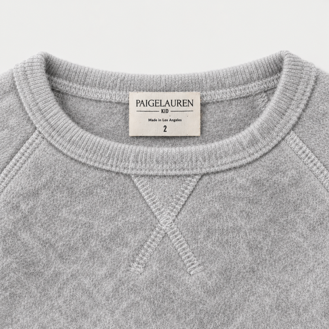 Light Heather Gray brushed fleece boatneck sweatshirt with raglan seams and triangle neckline detail