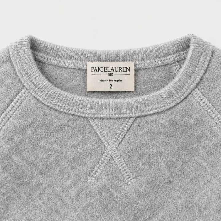 Light Heather Gray brushed fleece boatneck sweatshirt with raglan seams and triangle neckline detail