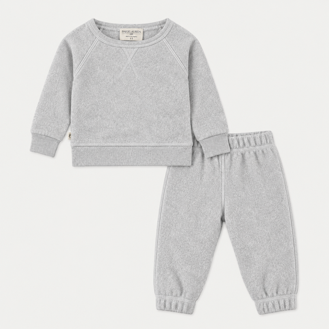 PAIGELAUREN Light Heather Gray Brushed Fleece Boatneck Sweatshirt and Sweatpant Set