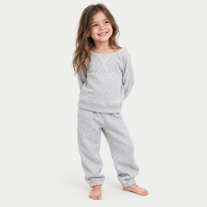 PAIGELAUREN Light Heather Gray Brushed Fleece Boatneck Sweatshirt and Sweatpant Set on child