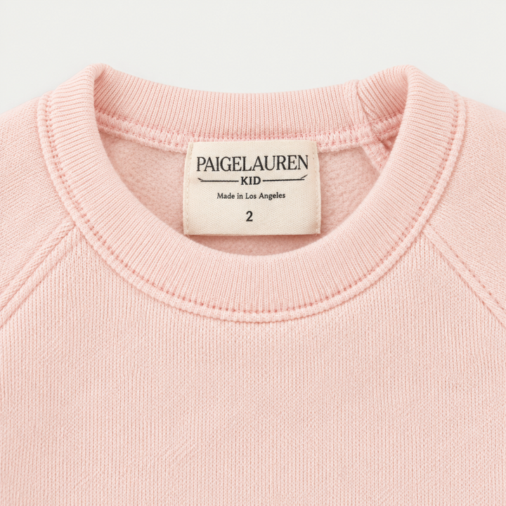 Light Pink fleece sweatshirt ribbed neckline and raglan seam detail