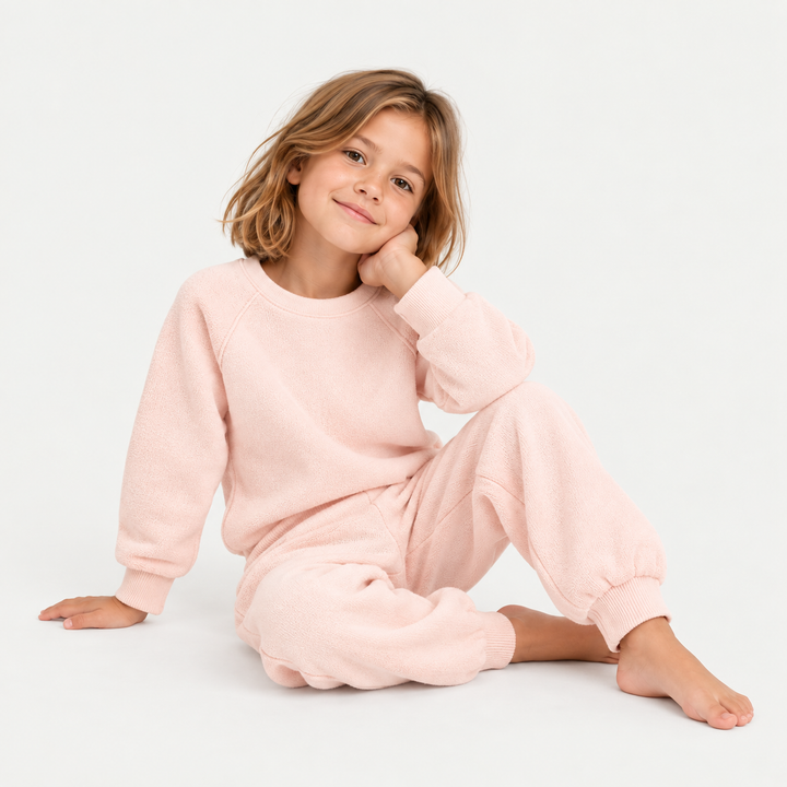 PAIGELAUREN Light Pink Fleece Sweatshirt and Sweatpant Set on child