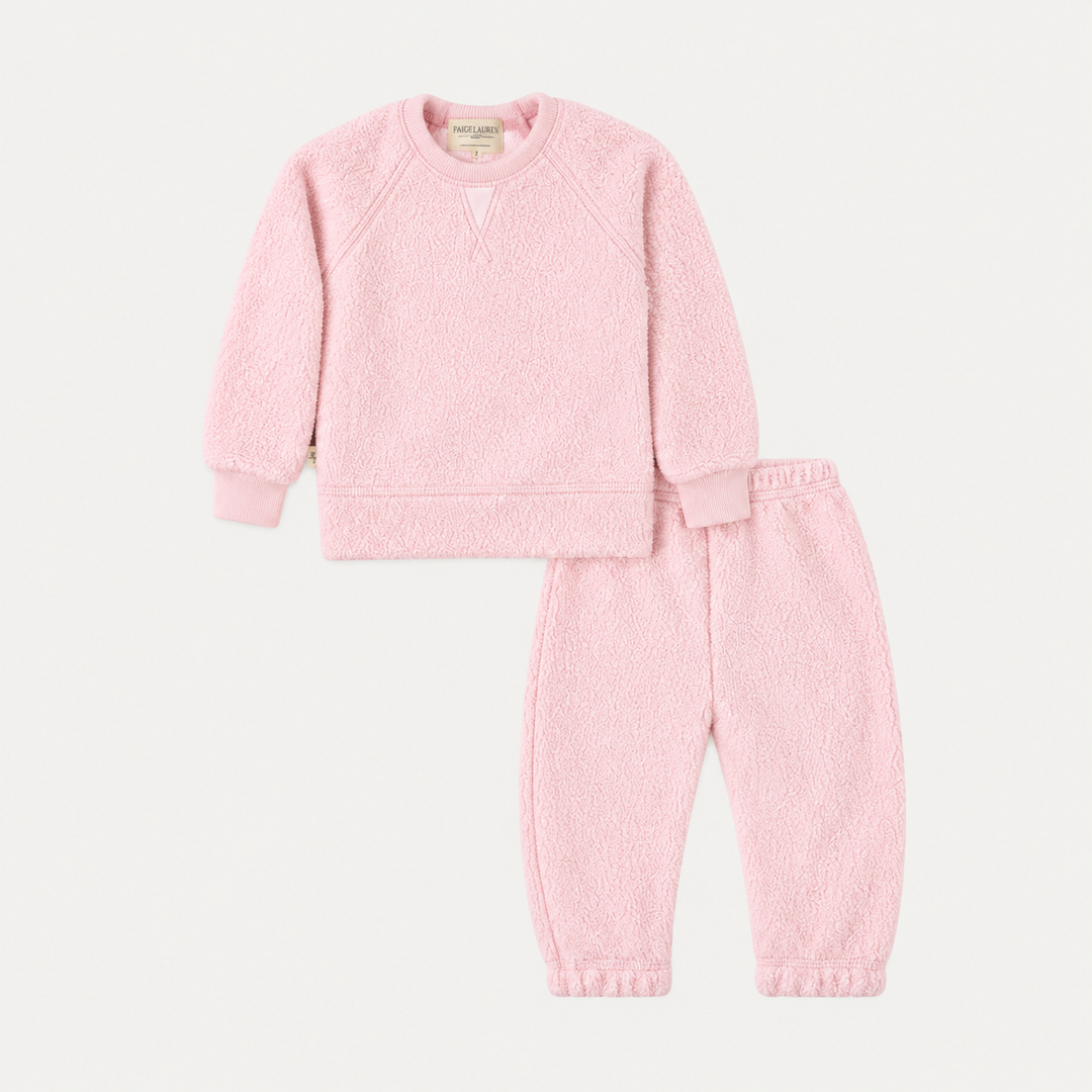 PAIGELAUREN Light Pink Sherpa Sweatshirt and Sweatpant Set