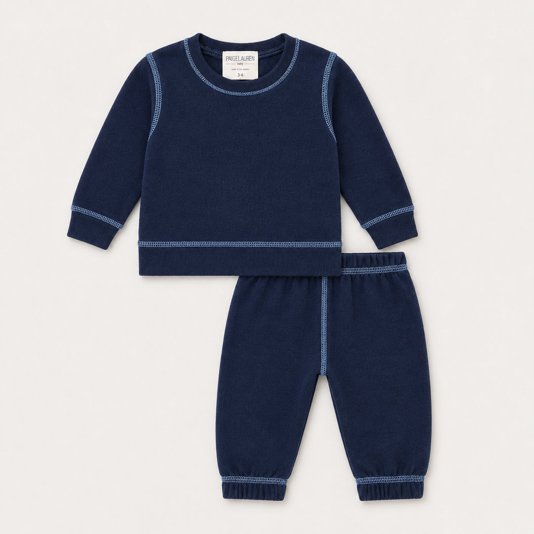 PAIGELAUREN Lightweight Hacci Pullover & Pant Loungewear Set in Navy