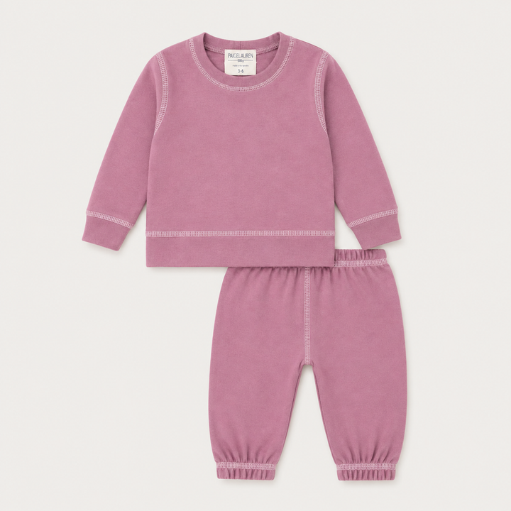PAIGELAUREN Lightweight Hacci Pullover & Pant Loungewear Set in Pink