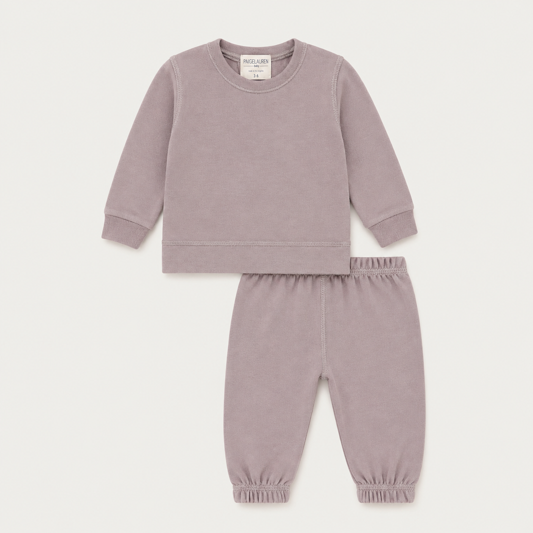 PAIGELAUREN Lightweight Hacci Pullover & Pant Loungewear Set in Taupe