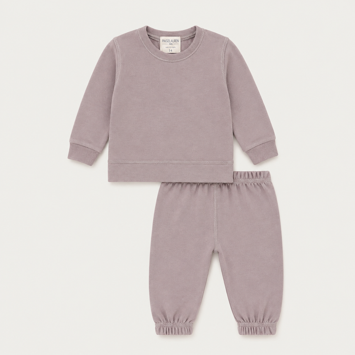 PAIGELAUREN Lightweight Hacci Pullover & Pant Loungewear Set in Taupe
