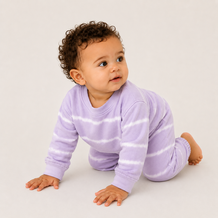 PAIGELAUREN Lilac Hand Dyed Stripe Rib Pullover and Pant Set on baby