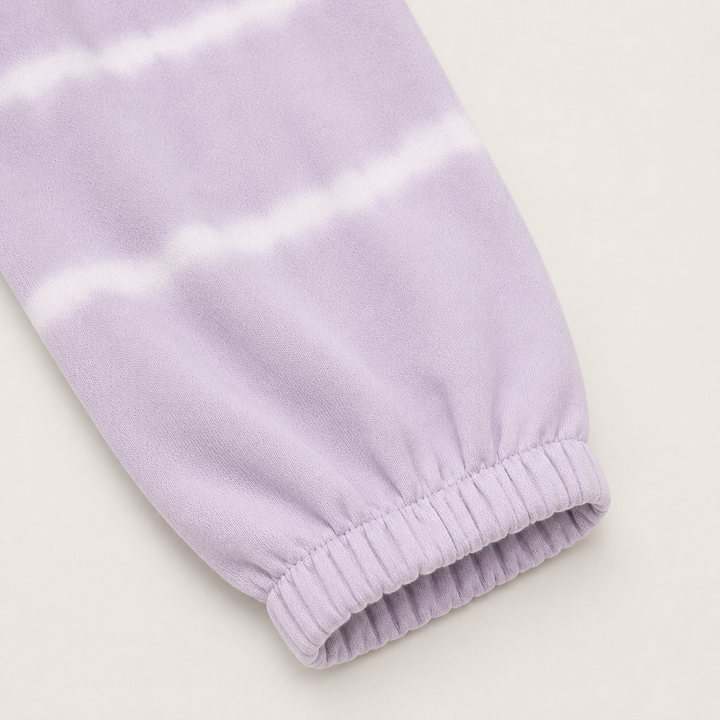 PAIGELAUREN Lilac Hand Dyed Stripe Rib Pant with gathered elastic ankle detail