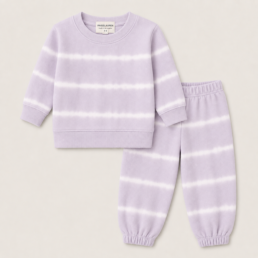 PAIGELAUREN Lilac Hand Dyed Stripe Rib Pullover and Pant Set