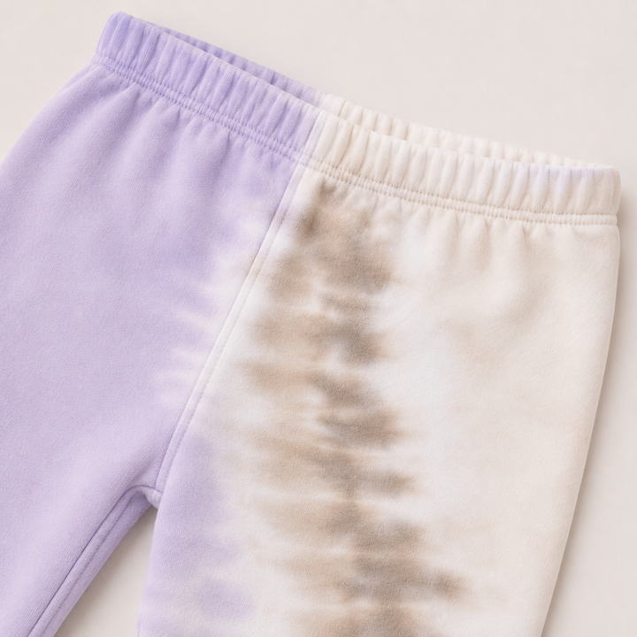 Detail of the Super Soft Fleece Sweat Pant in Lilac Tie Dye