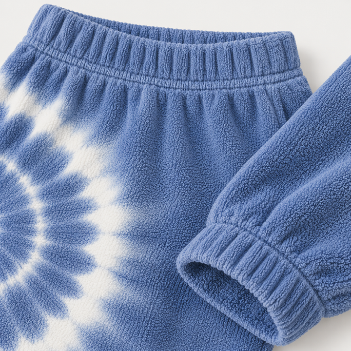 PAIGELAUREN Blue Tie Dye Loop Terry Pant waistband and fabric detail