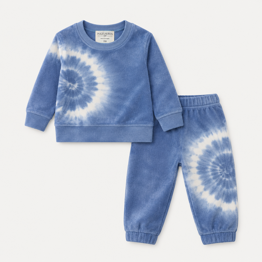 PAIGELAUREN Loop Terry Hand Dyed Lounge Set in Blue Tie Dye