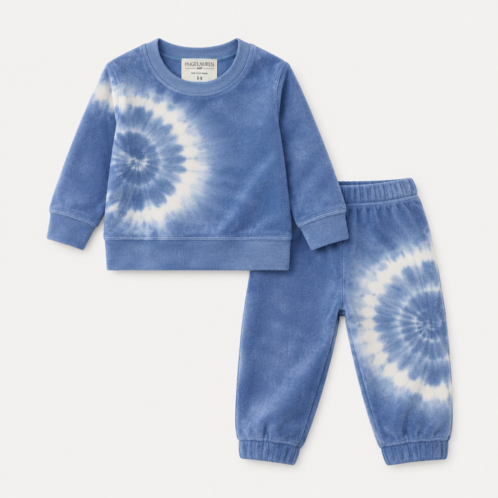 PAIGELAUREN Loop Terry Hand Dyed Lounge Set in Blue Tie Dye