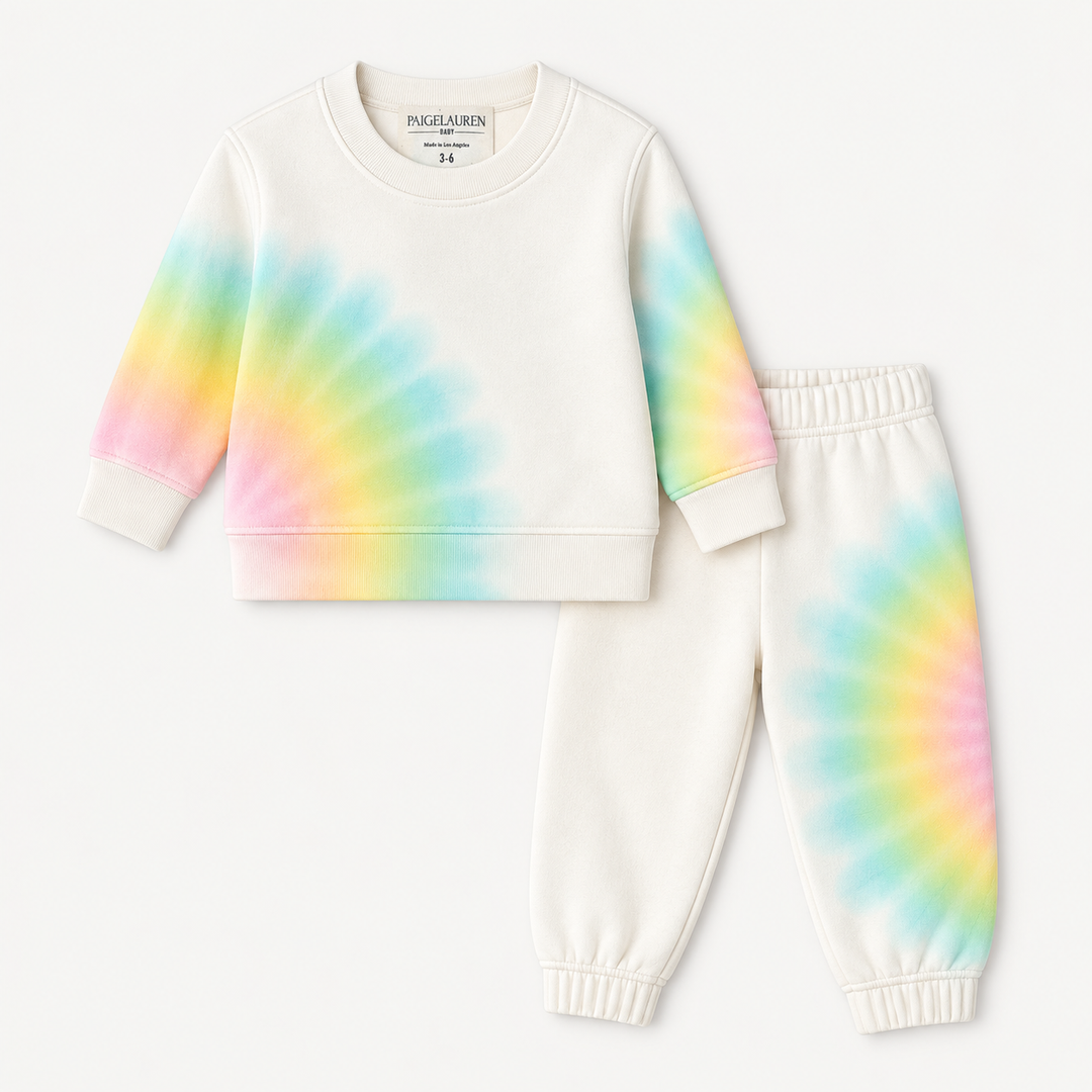 PAIGELAUREN Loop Terry Hand Dyed Lounge Set in Pastel Tie Dye