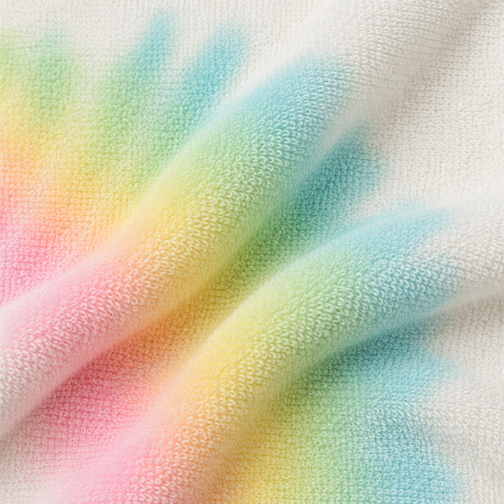 Close-up of PAIGELAUREN Pastel Tie Dye loop terry fabric texture