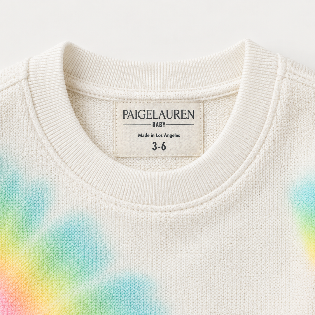 PAIGELAUREN Pastel Tie Dye Loop Terry Pullover neckline and label detail
