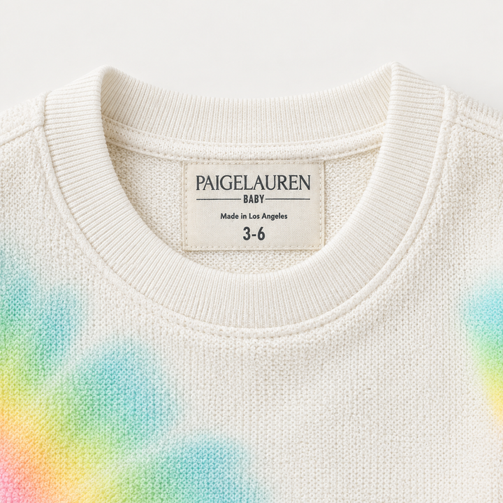 PAIGELAUREN Pastel Tie Dye Loop Terry Pullover neckline and label detail