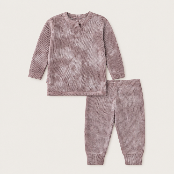 PAIGELAUREN Marble Brown Thermal Henley Tee and Legging Set, hand dyed in Los Angeles