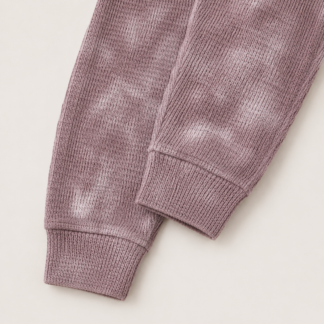 Marble Brown Thermal legging detail showing elastic waist, thermal texture and ribbed cuff
