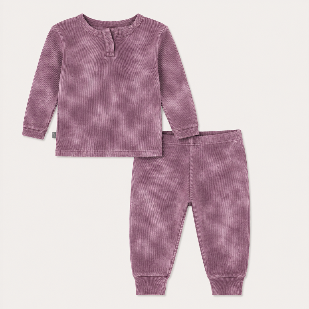 PAIGELAUREN Marble Plum Thermal Henley Tee and Legging Set, hand dyed in Los Angeles