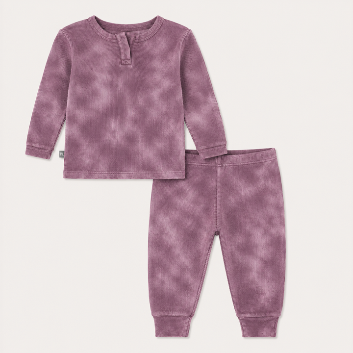 PAIGELAUREN Marble Plum Thermal Henley Tee and Legging Set, hand dyed in Los Angeles