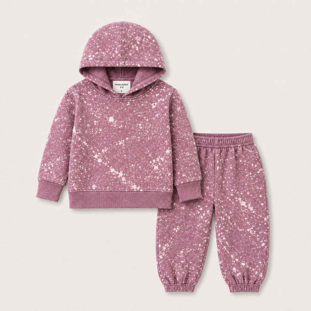 PAIGELAUREN Mauve Splatter Brushed Rib Hoodie and Balloon Pant Set