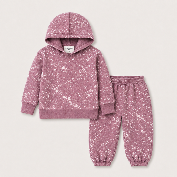 PAIGELAUREN Mauve Splatter Brushed Rib Hoodie and Balloon Pant Set