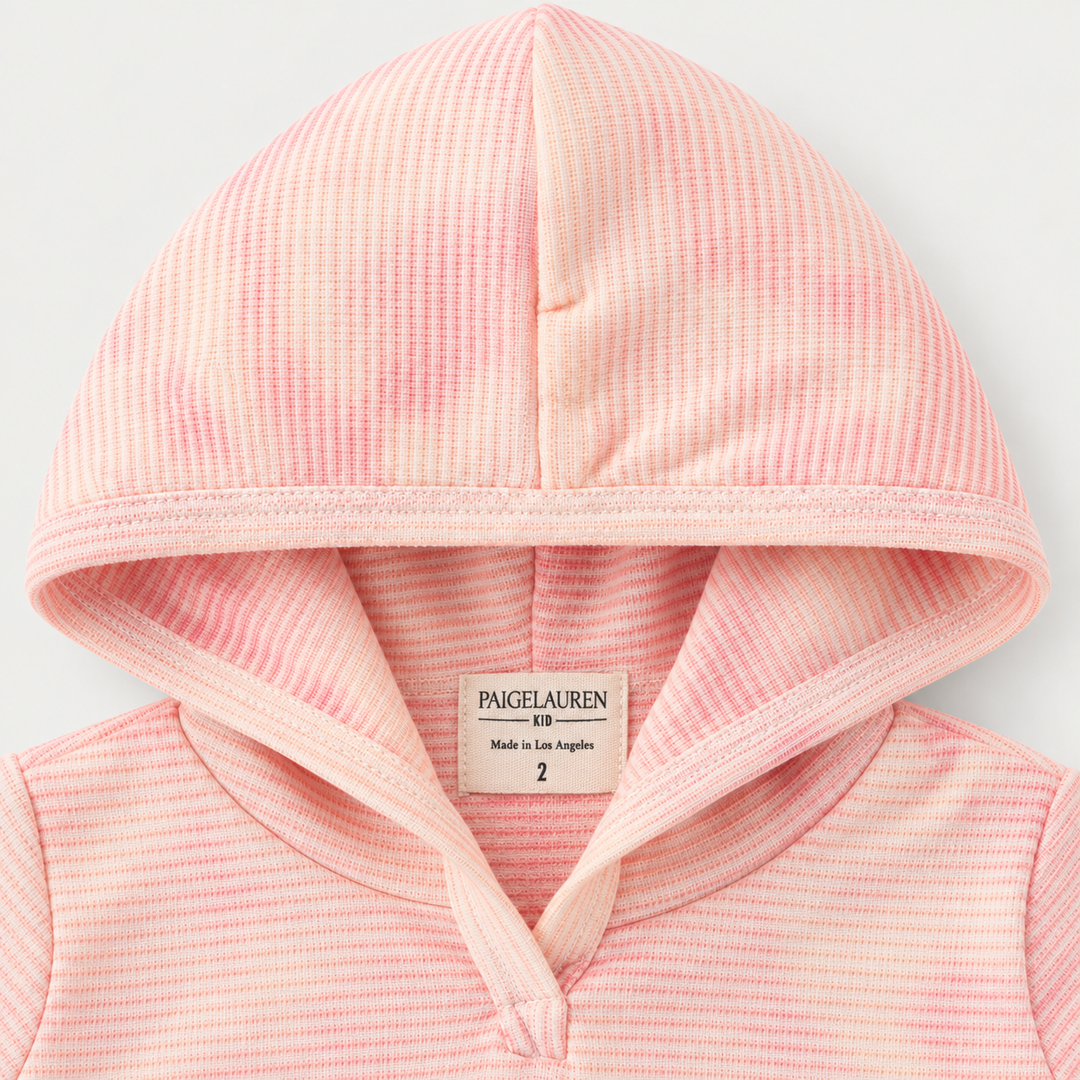 PAIGELAUREN Melon Marble Rib Hoodie hood and neckline detail