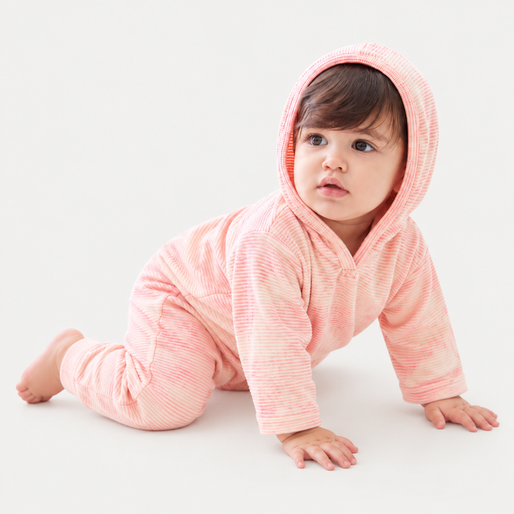 Toddler modeling PAIGELAUREN Melon Marble Rib Hoodie + Legging Set