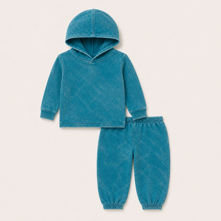 PAIGELAUREN Mineral Wash Rib Hoodie & Baggy Pant Set in Aqua