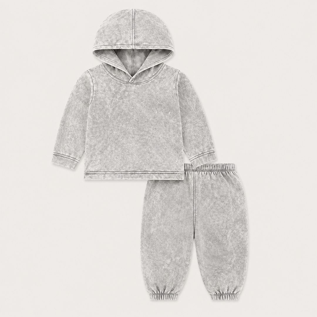 PAIGELAUREN Mineral Wash Rib Hoodie & Baggy Pant Set in Gray