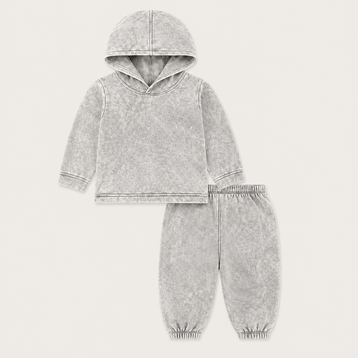 PAIGELAUREN Mineral Wash Rib Hoodie & Baggy Pant Set in Gray
