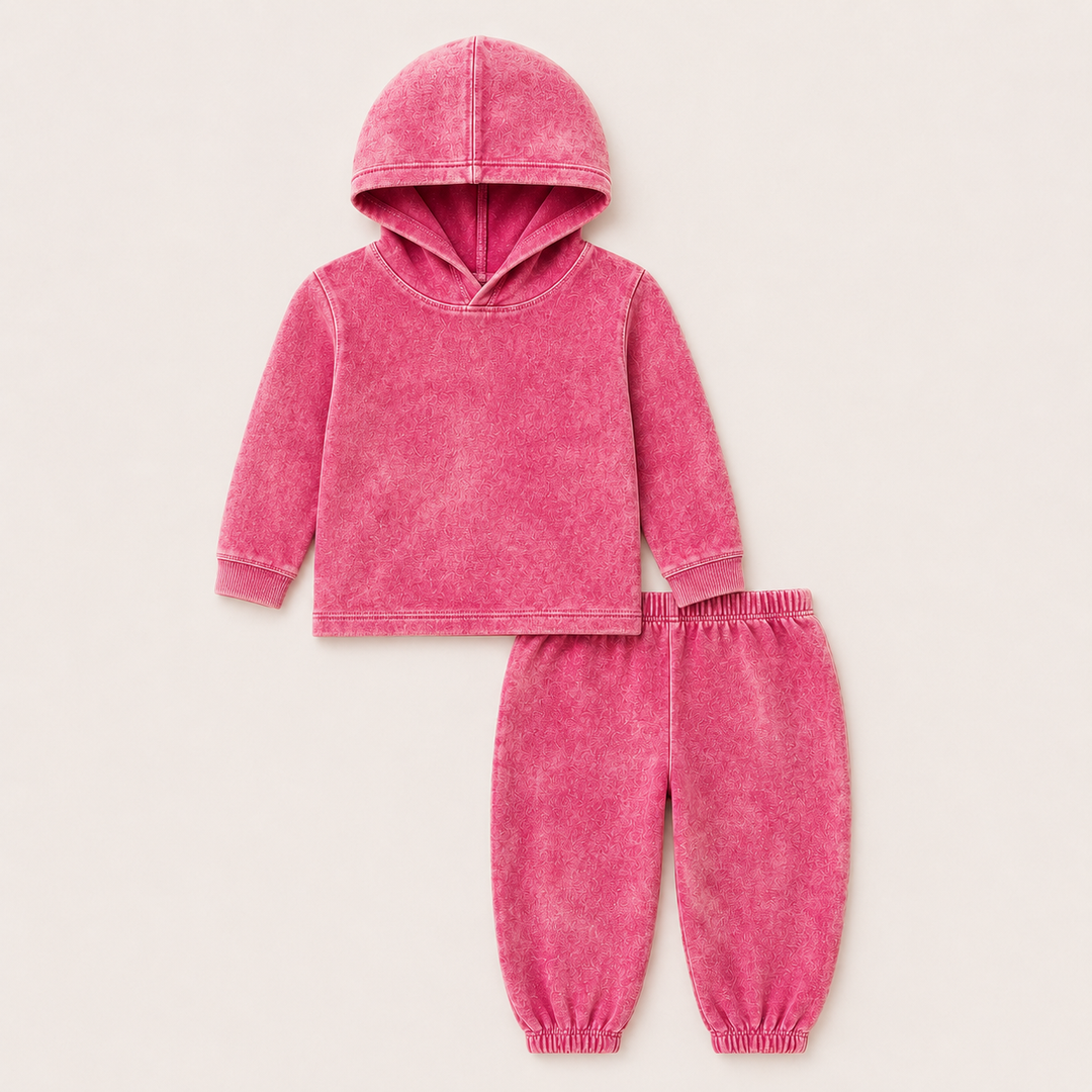 PAIGELAUREN Mineral Wash Rib Hoodie & Baggy Pant Set in Magenta