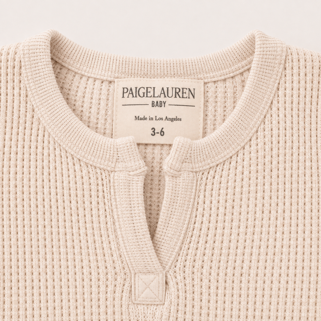 PAIGELAUREN Bone mineral wash thermal henley neckline and label detail